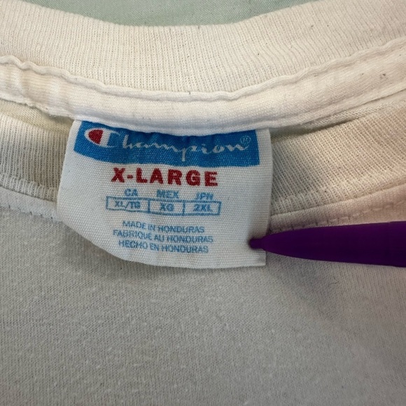 Champion 90s Mens XL White Felt Logo Applique Short Sleeve Casual Grunge. - Picture 6 of 13